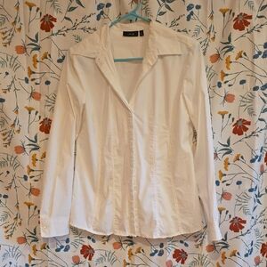 White Button-Front Collared Shirt
